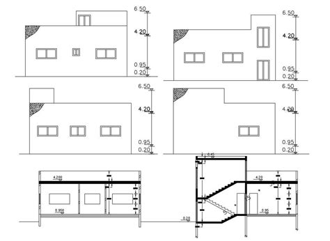 Simple House Elevations And Sections Autocad Drawing Cadbull