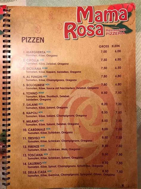 Speisekarte Von Mama Rosa Pizza Weiz