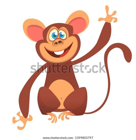 Cartoon Cute Chimpanzee Monkey Waving Stock Illustration 1399803797