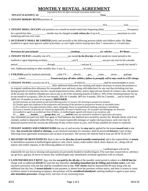 free printable month to month rental agreement california