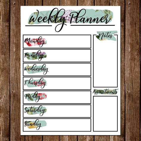 Floral Weekly Planner Printable Instant Download Planner Etsy