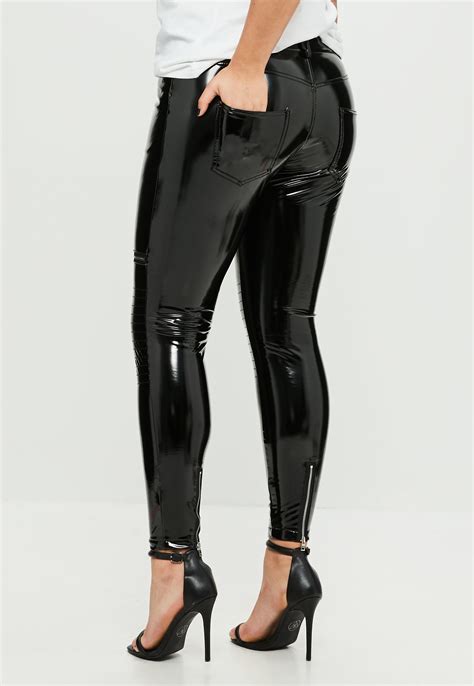 Missguided Synthetic Curve Black Vinyl Biker Pants Lyst