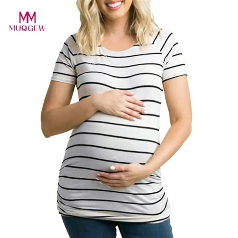 buy women pregnants o neck black white stripe short sleeve nursing maternity t