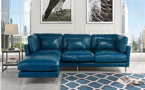 Buy Modern Leather Sectional Sofa L Shape Couch Navy