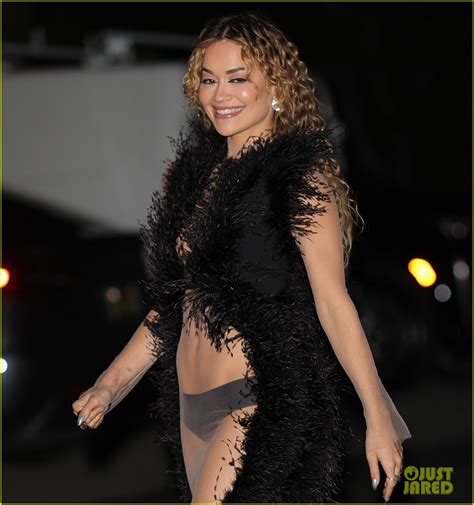 Rita Ora Rocks A Totally Sheer Backless Dress Black Feathers Photo Sheer Photos