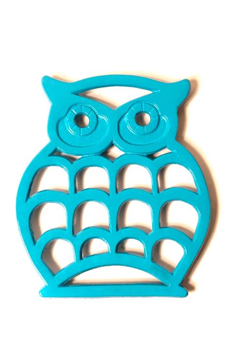 Vintage Turquoise Metal Owl Trivet Hot Plate Tray Wall Etsy