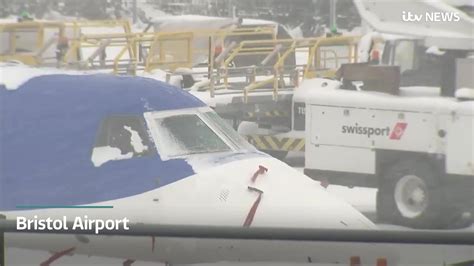 Snow Has Led To Flight And Train Cancellations Across The Uk At Bristol Airport Workers Are