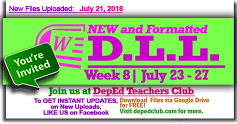 Updated Week 8 1st Quarter Daily Lesson Log July 23 July 27