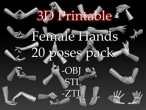 Artstation 3d Printable Female Hands 20 Poses Pack Resources