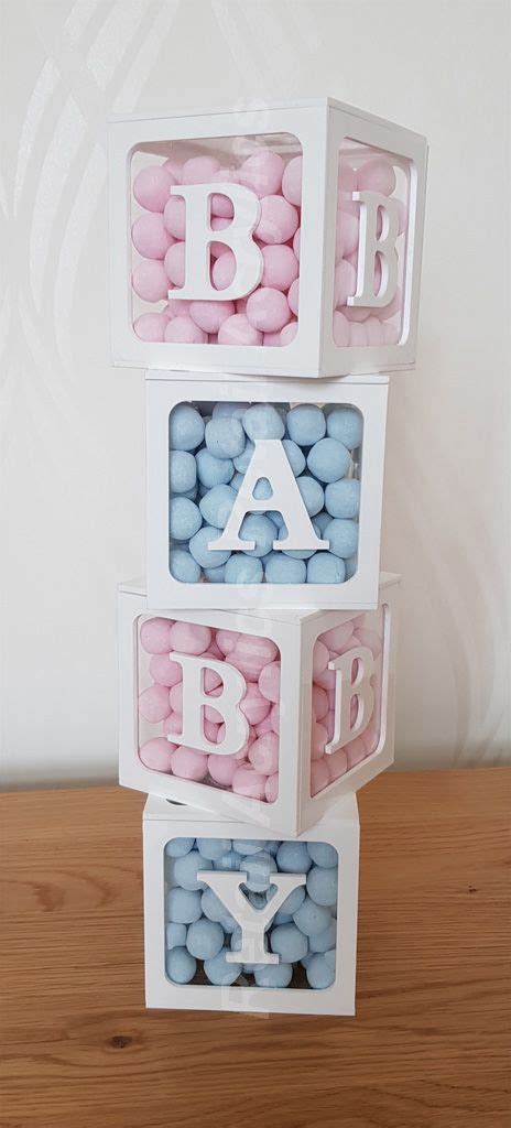 Baby Blocks Acrylic Boxes Pink And Blue Sweets Baby Shower Box