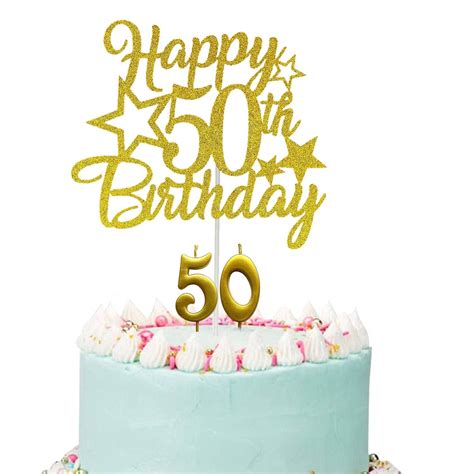 Buy Happy 50th Birthday Cake Topper Gold Glittery 50th Birthday Cake