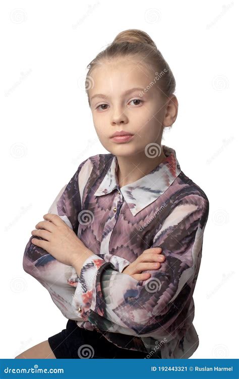 Child Girl With Long Hair Gathered In A Bun Stock Image Image Of