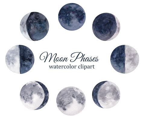 Watercolor Moon Phases Clip Art In Png Vector Eps Ph