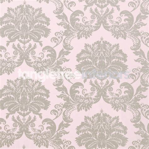 45 Pink And Silver Damask Wallpaper