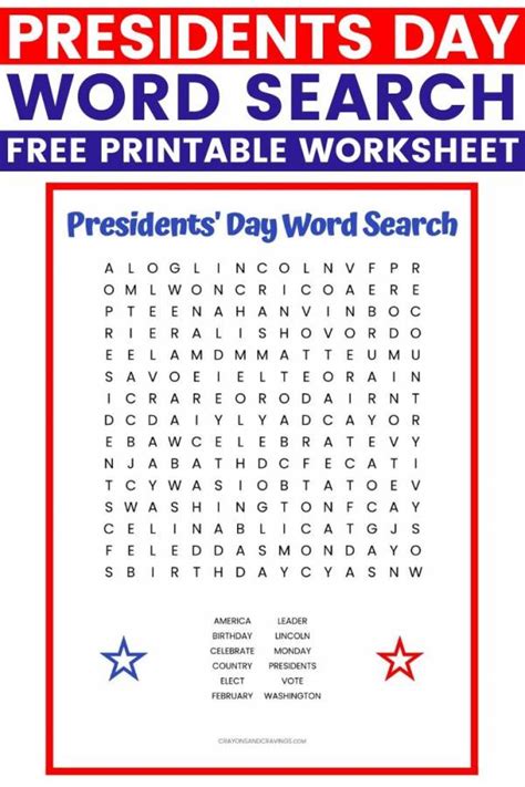 Presidents Day Word Search Printable Lesson Plans
