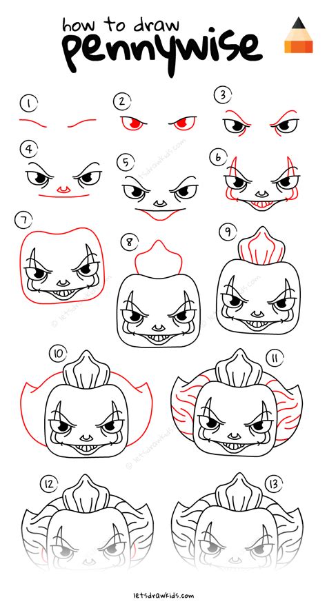 How To Draw It The Clown Step By Step At Drawing Tutorials