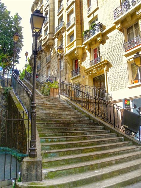 Paris France Montmartre With Its Typical Stairs Connecting Streets In