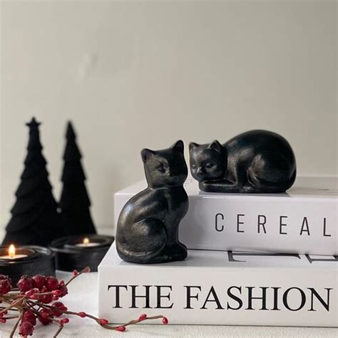Black Cat Decor Set Of 2 Cat Figurines Etsy