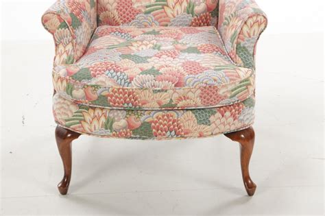 Pair Of Queen Anne Style Chintz Upholstered Armchairs Ebth