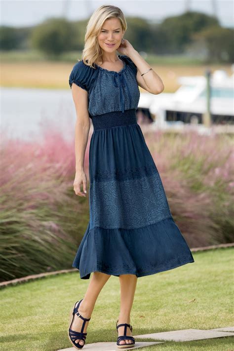 Denim And Lace Peasant Dress Chadwicks Of Boston Modest Clothing Women Denim And Lace
