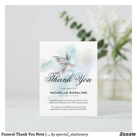 Funeral Thank You White Dove Sympathy Card Zazzle Funeral Thank You