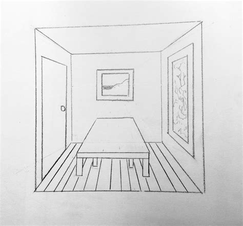 1 Point Perspective Room With Table Inside The Outline