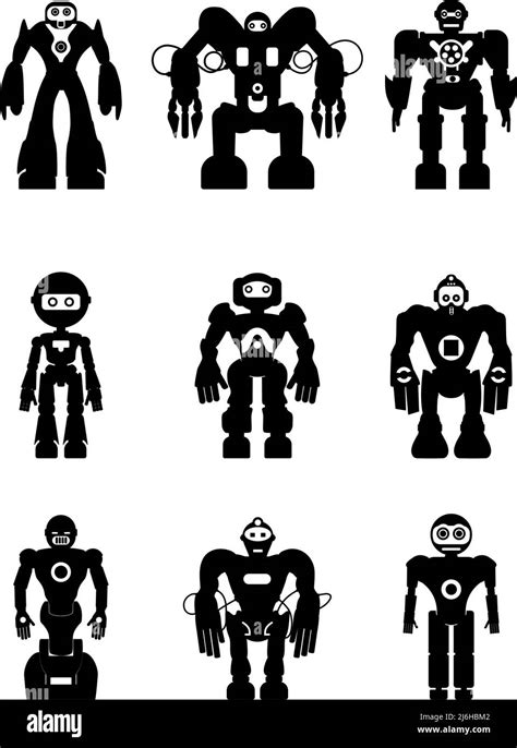 Abstract Robots Set Isolated On White Background Vector Illustration