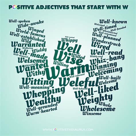 Browse our scrabble word finder, words with friends cheat dictionary, and wordhub word solver to find words starting with m. Positive adjectives that start with W | Positive ...