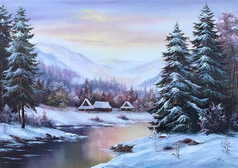Winter Scene Original Painting Forest River Oil Painting On Etsy