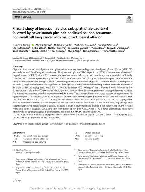 Phase 2 Study Of Bevacizumab Plus Carboplatinnab Paclitaxel Followed