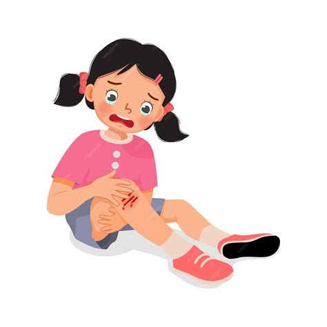 Premium Vector Little Girl Has A Knee Injury Crying Holding Her
