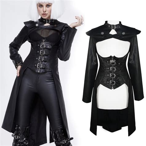 Veggie Leather Corset Gothic Coat With Straps And Buckles