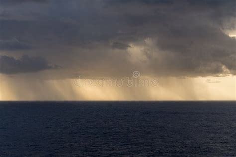 Rain Over The Atlantic Ocean From Heavy Storm Clouds Stock Image