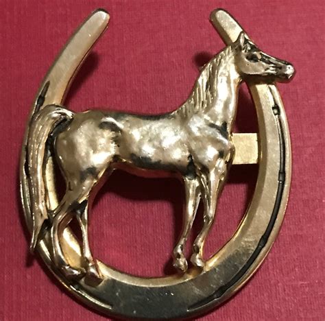 Lucky Gold Tone Horse Brooch Horse Shoe Figural Pin Vintage Etsy