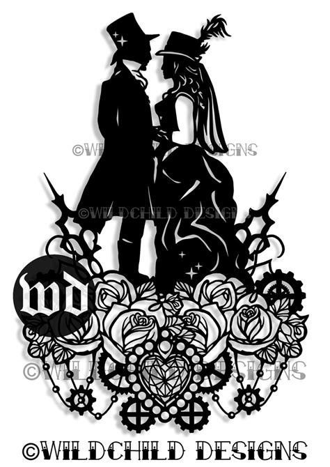 Steampunk Wedding Silhouette Paper Cutting Template Etsy