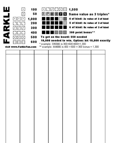 Farkle Scoring Sheet Printable Customize And Print