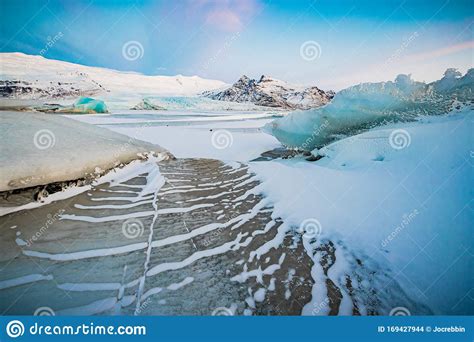 Jokulsaralon Area Of Frozen Ice In Iceland In Winter Stock Photo