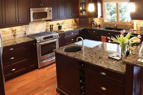 Baltic Brown Granite Kitchen Countertops With Dark Brown Cabinets