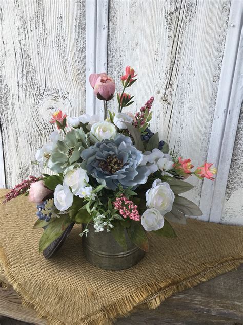 Summer Floral Arrangement In Galvanized Tin With Lid Year Round Floral