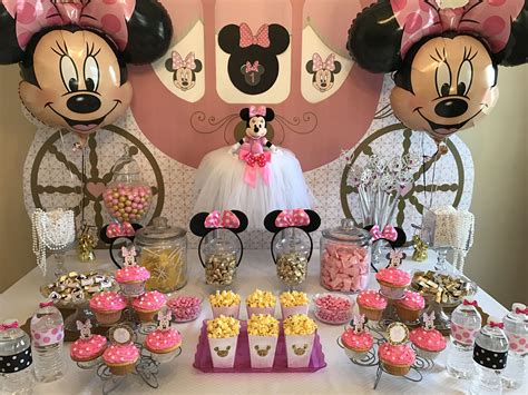 yummy sweet treat table at a minnie mouse birthday party minniemouse princess theme birthday