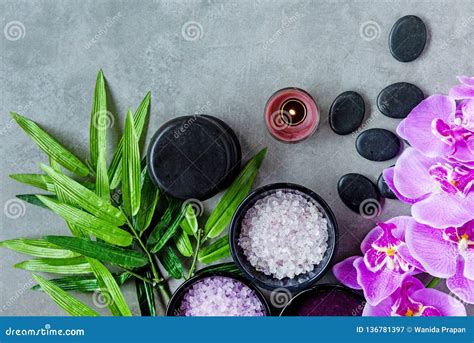 Thai Spa Hot Stones Setting For Massage Treatment And Relax On Blackboard With Copy Space