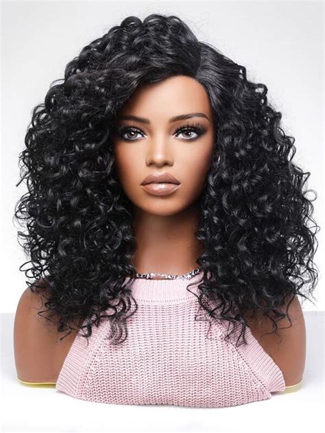 Medium Long Kinky Curly Synthetic Wig Get Thick Luscious Afro Hair With Bangs For Daily Or