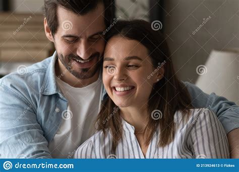Close Up Overjoyed Man And Woman Hugging Having Fun Stock Image