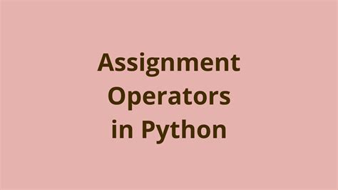 Assignment Operators In Python