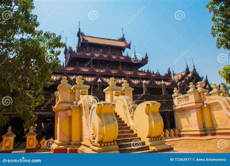 Shwe In Bin Kyaung Is Wooden Teak Monastery In Mandalay Myanmar Stock