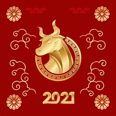 Chinese New Year Golden Ox In Red Background 1594544 Vector Art At Vecteezy