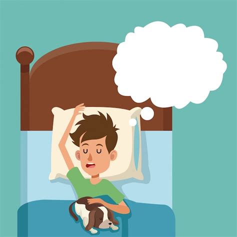 Premium Vector Boy Sleep Dream With Dog In Bed