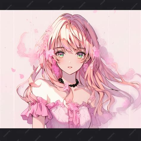 Premium Ai Image Anime Girl With Long Pink Hair And Green Eyes In A