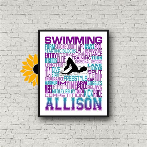 Personalized Swimming Poster Swimmer Typography Freestyle Swimmer
