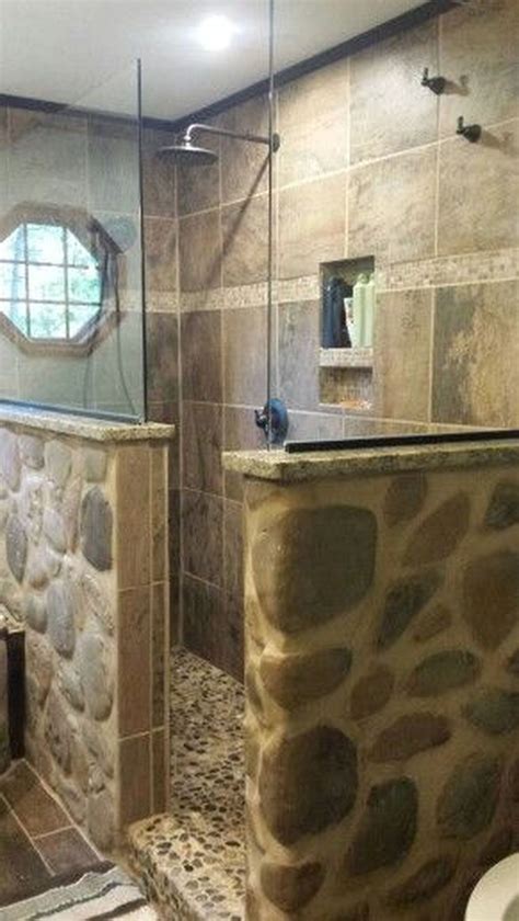 30 Attrative Rustic Bathroom Decoration With Wall Stone Ideas Stone